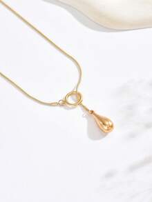 1pc Women's Minimalist Y-Shaped Necklace, Fashion Creative Geometric Waterdrop Pendant, Round Snake Metal Chain, Adjustable Long Necklace, Sweater Chain, Versatile Daily Accessory - Golden - View 5