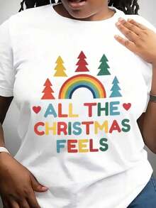 Suave, transpirable y ligera para comodidad durante todo el día. Camiseta navideña para mujer "All The Christmas Feels". Cuello redondo clásico con un corte relajado que favorece todas las formas del cuerpo y es fácil de combinar con jeans, shorts y leggings. - Blanco - Ver 1
