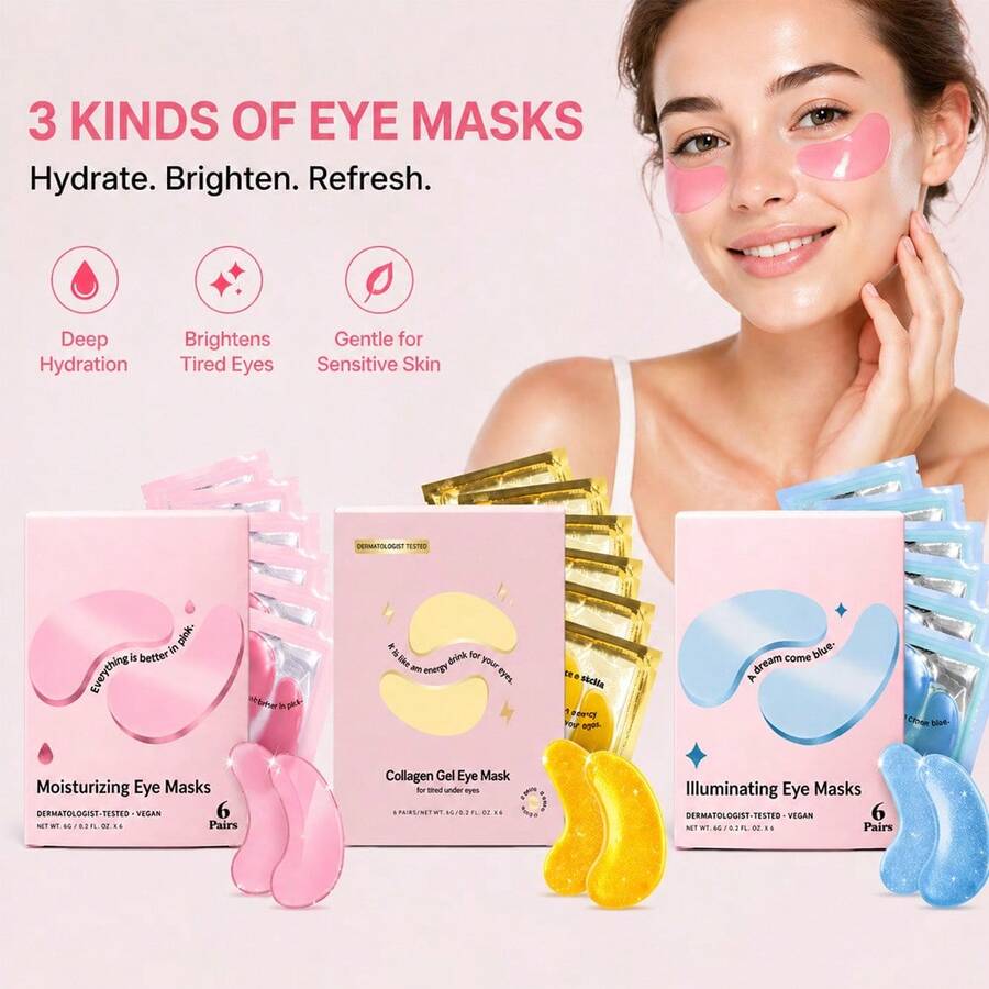 12pcs Pink Hydrating Eye Masks,Soothing Under Eye Gels To Plump & Refresh Tired Eyes,Birthday Gifts For Women - Gel Eye Patches For Dark Circles, Puffy Eyes, Undereye Bags - Mothers Day Gifts For Mom - hồng - Xem 1