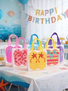 10pcs Hawaiian Beach Tote Bags - Non-Woven Fabric Summer Party Gift Bags With Handles, Tropical Style Flip-Flops And Starfish Pattern, Suitable For Birthday Parties, Pool Party Decor, Vibrant Colors, Pool Gift Bags | Theme Party Bags | Sturdy Handles, Beach Accessories, 1/5/10pcs - A - View 2