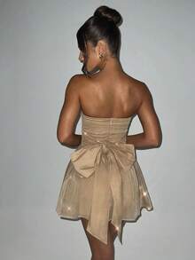 Strapless Bardot Neckline Backless Dress (Favorite) - Khaki - View 3