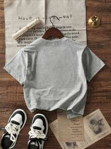 Women's Short-Sleeved T-Shirt With A Round Neck And Simple Slogan Print, Casual Summer Style, Loose Fit, Ideal For Everyday Wear And Holidays. Women's T-Shirt. White - 淺灰色 - 查看 3