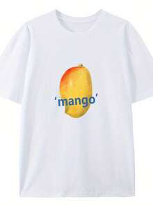 Great Mango! Round Neck T-Shirt With Creative Design, Fashionable Short Sleeves For Summer, Casual Top For Everyday Style - [白色的] - 查看 8