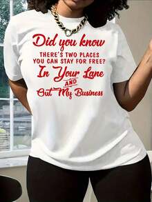 Women's T-Shirt With The Slogan "Did You Know There Are Two Places Where You Can Stay For Free?" - Casual Short-Sleeved Crew Neck Blouse With Letter Print, Semi-Sheer Top For Casual And Lounging Outfits, Machine Washable, Free Accommodation Promotional Set. Women's Blouses > Clothing - 白色 - 查看 7