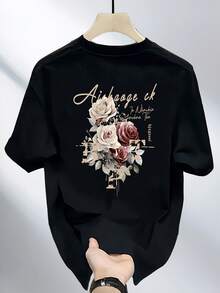 Simple And Versatile Design T-Shirt With Vintage Floral Print - Elegant And Stylish Natural Cotton T-Shirt For Women - Black - View 6