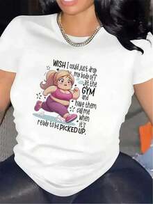 Women's Short-Sleeved Cotton And Polyester Gym T-Shirts With Fun Print, Lightweight And Durable Fabric, Ideal For Training Sessions In Fitness Centers, Casual Use In Living Rooms, Comfortable Fit With Fun Design, Basic Women's Blouses. - 白色 - 查看 1