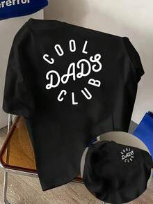 New Men's T-Shirt Made Of 180g Heavyweight Cotton, Featuring A "DAD" And "Father's Day" Print On The Front And Back. Fashionable And Short-Sleeved, Suitable For Casual Daily Wear And Outdoor Fitness Activities. It Has A Unique Double-Sided Pattern Design - Perfect For Spring And Autumn As An Inner Layer And For Summer As A Standalone Garment. Unisex. - 黑色 - 查看 1