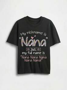Soft, Breathable, And Lightweight For All-Day Comfort. Women's "Nana" Floral Print T-Shirt | 100% Plus Size Sweater | Casual Short Sleeve Crew Neck T-Shirt | Comfortable Fit For All Seasons | Machine Washable | Fun Heart And Flower Design, Fun Pattern T-Shirt | Crew Neck T-Shirt | Classic Crew Neck Stretch Sweater With A Relaxed Fit That Flatters All Body Shapes And Is Easy To Pair With Jeans, Shorts, And Leggings. - 白色 - 查看 4