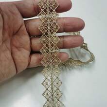 2米/卷 菱形梅花图案金色金属波西米亚风涤纶丝带，适用于服装、配饰DIY缝纫装饰、零售 - 水溶金線/雙菱形梅花 - 查看 7