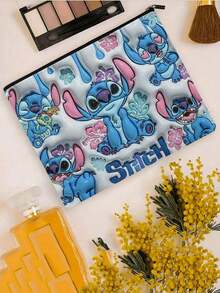 1 個 Disney Stitch 化妝包 - 女用輕量多功能拉鍊化妝袋，耐用聚酯纖維材質，可愛卡通設計大容量手提收納袋，化妝整理包，旅行包 - 字母A - 查看 6