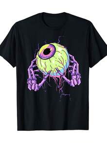 Pastel Goth Weirdcore Gothic Eyes T-Shirt - 220 G/M², 100% Cotton, Loose Fit, With Skeletal Hand And Eyeball Graphics, For Casual Wear In All Seasons, Gothic Subculture Outfits, Machine Washable - 黑色 - 查看 1
