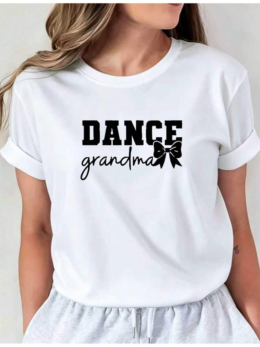 Soft Latest Design Dance Graphic Print T-Shirt For Grandmother's And Mother's Day, Casual Crew Neck T-Shirt, Short Sleeve T-Shirt For Spring And Summer Vacation, New Women's Clothing, Machine Washable, Casual Crew Neck Top, Comfortable Women's Clothing, Cute, New Arrival - 白色 - 查看 1