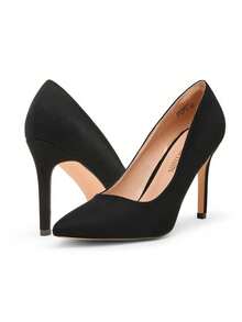 Women Stiletto High Heel Pumps Pointed Toe Solid Color Elegant Fashionable Wedding Party Court Shoes Suitable For Both Formal And Casual Occasions - 黑色-麂皮 - 查看 5