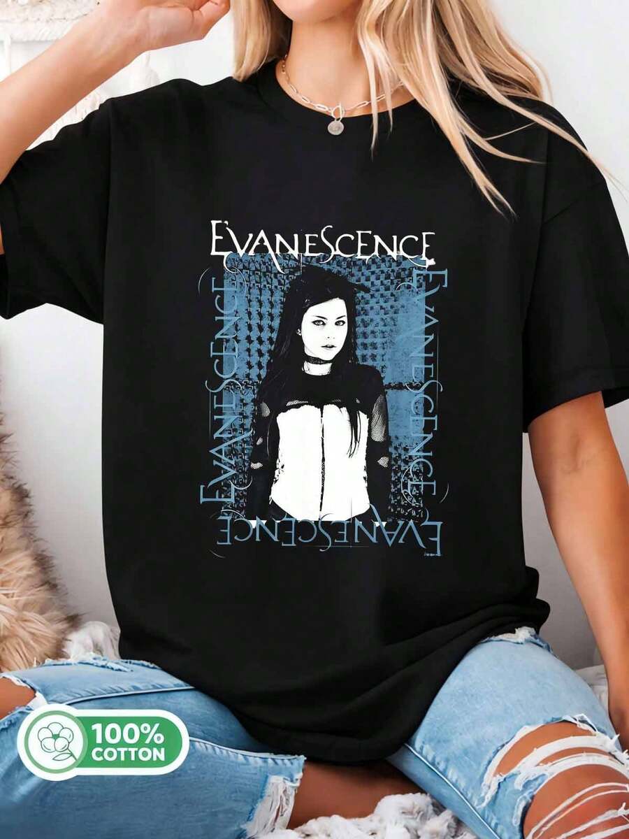 /Evanescence Fallen Era T-Shirt, Amy  Gothic Rock Band Vintage Tee - Black - View 1