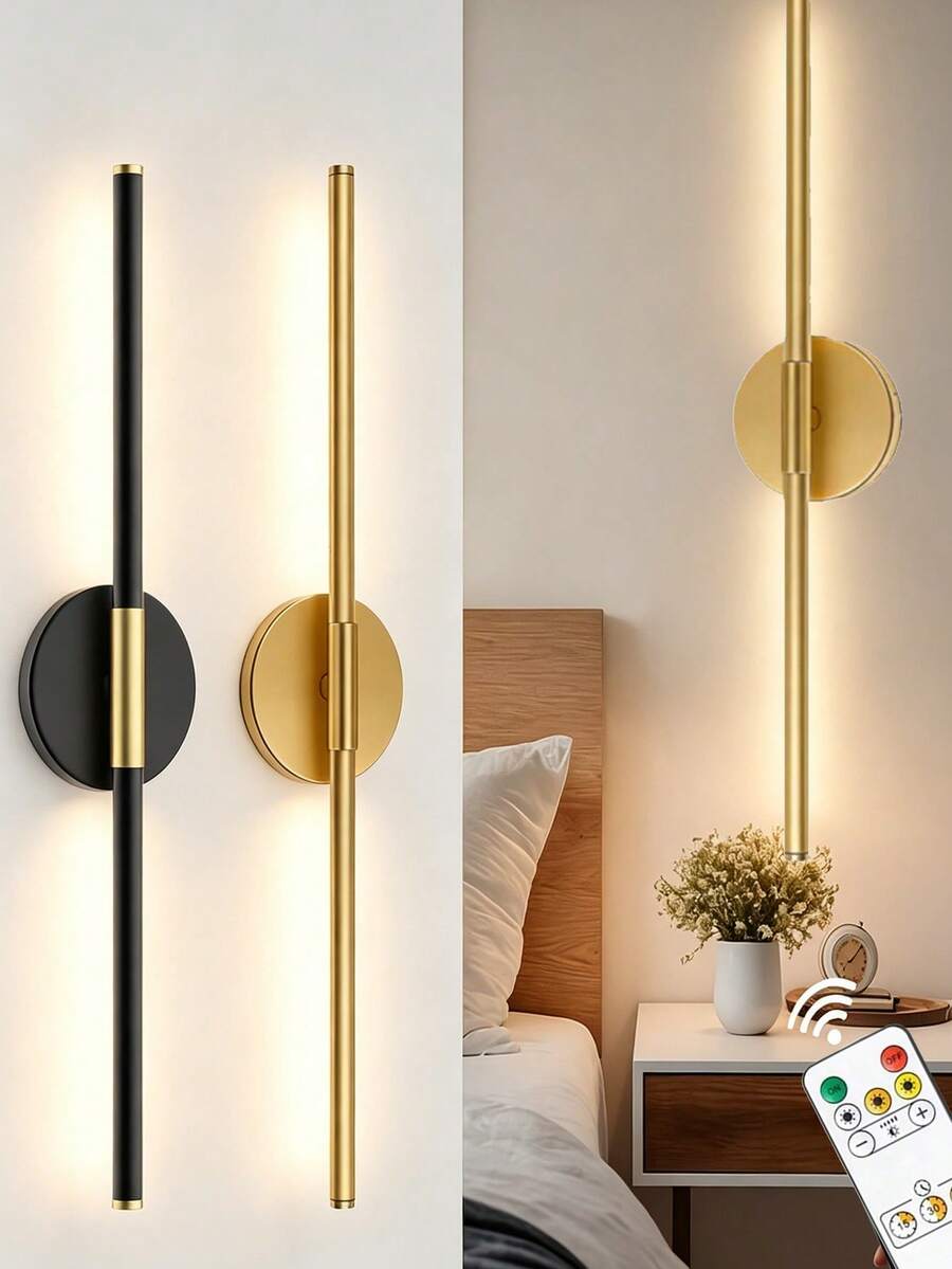 50/63/71cm High-End Magnetic Strip Wall Light, Remote Control Dimmable & Color Temperature Adjustable, Type-C Rechargeable No-Drill Wireless Wall Lamp, Gold Modern Linear Wall Light, Suitable For Bedroom, Living Room, Study, Staircase Decoration