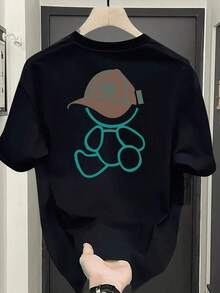 New Summer 2026 Pure Cotton T-Shirt, Men's Brand Print Short Sleeve T-Shirt, Versatile Pure Cotton Korean And Japanese Style T-Shirt For Men - Short Sleeve Cotton Crew Neck T-Shirt, Urban Vintage Style, Unisex, Loose Fit, Casual, Versatile And Comfortable. - 黑色 - 查看 7