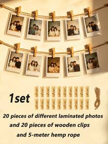 Customized Laminated Photos With Jute Rope And Wooden Clips, Suitable For Graduation, Wedding, Birthday, Party Gifts, Home Decor In Living Room And Bedroom. Waterproof, Long-Lasting, Damage-Resistant Photos. Mini Wooden Clips And Jute Rope - Reusable, Space-Saving, Multipurpose Decor Clips For Photo Display - Photo Of the Film Coating - View 23