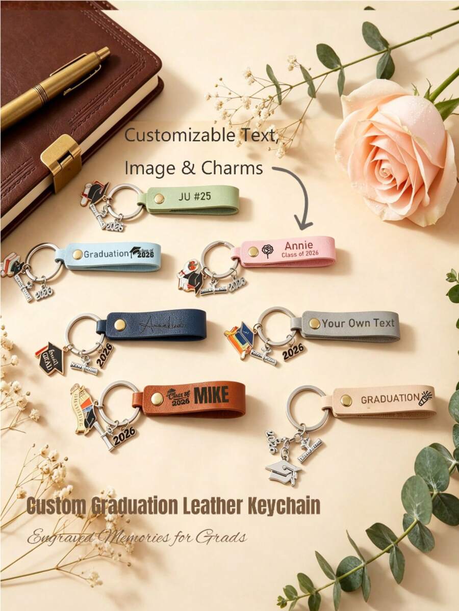 Personalized Leather Graduation Keychain, Custom Name & Class Of 2026 Graduation Charms Engraved Keyring, Multi-Color Durable Leather Strap,Car Keyring,Everyday Backpack, Bag Charm, Lanyard, Key Holder,Thoughtful Graduation Keepsake For Graduates, Friends And Family,Perfect Gift For Students, Parents And Teachers - Multicolor - View 1