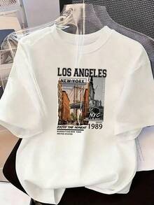Vintage American Style Short Sleeve T-Shirt, Fashionable Short Sleeve T-Shirt For Spring And Summer 2026, Made In Mexico, 180 Grams. Cartoon Print, Couple Design, Suitable For Indoor Or Outdoor Wear. Crew Neck, Unisex, Ideal For Office And Leisure. One-Piece Pack. - WH-P631577SLNDXZGY598 - 查看 2