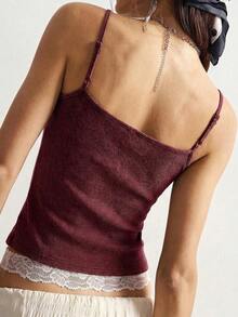 Camiseta de punto de unicolor informal para mujer - Burdeos - Ver 2