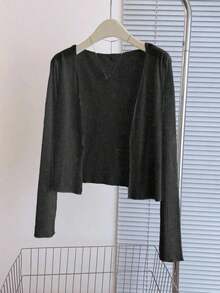 Chaqueta delgada de estilo minimalista casual y para ir al trabajo, para primavera/verano, para mujer - Negro - Ver 3