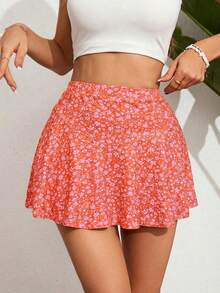 Falda floral para tiempo libre para mujer - Rojo 2 - Ver 7