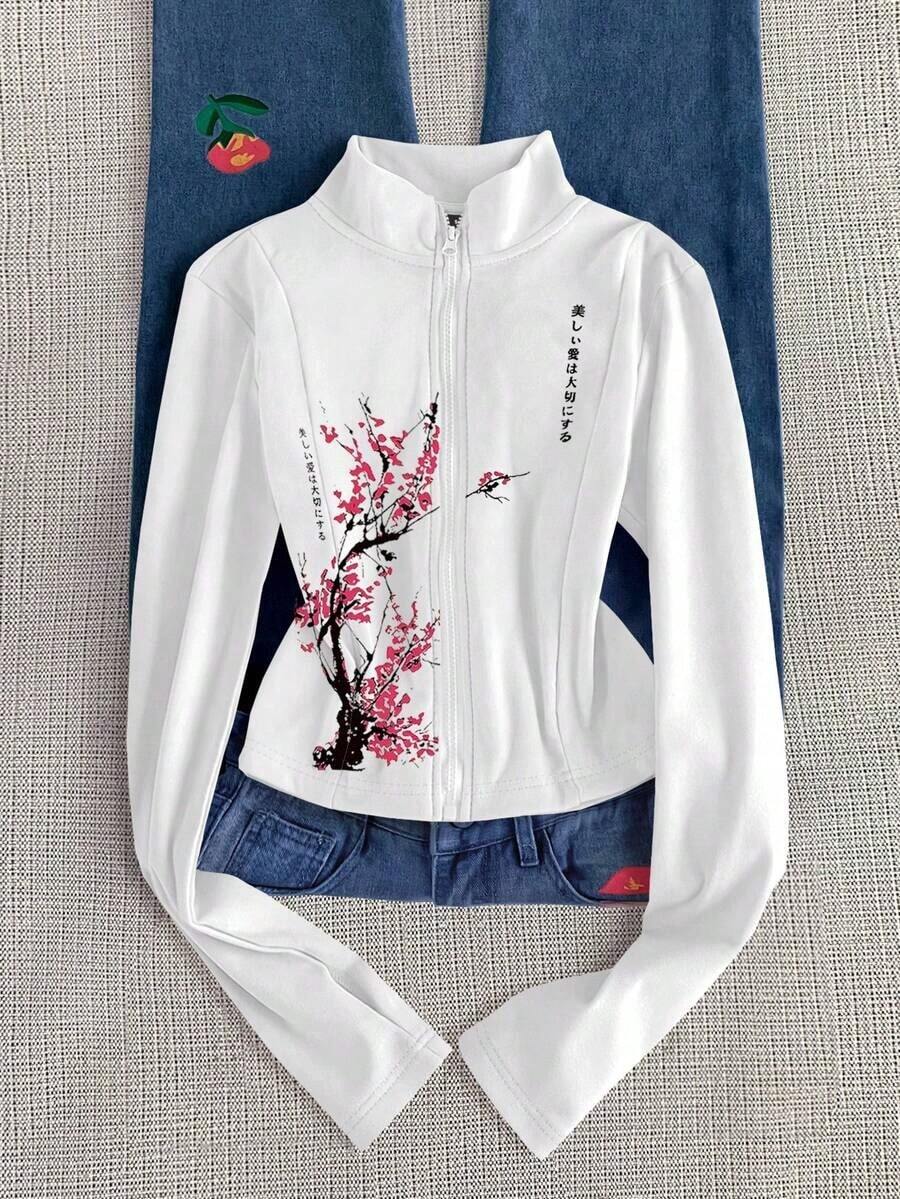 Chaqueta ligera con estampado de polo para mujer, abrigo casual de calle deportivo con cremallera, ajuste delgado de manga larga, otoño - Multicolor - Ver 1