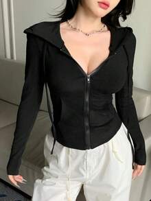 Sudadera con cremallera para el Día de San Valentín, camiseta ajustada para mujer - Negro - Ver 5