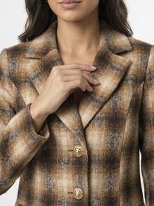 Aletheia - Women's Elegant Long Plaid Coat, Winter Overcoat, Warm, Lined, Made Of Felted Wool, Perfect For June Festivals - 鏽棕色 - 查看 7