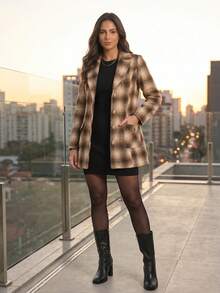 Aletheia - Women's Elegant Long Plaid Coat, Winter Overcoat, Warm, Lined, Made Of Felted Wool, Perfect For June Festivals - 鏽棕色 - 查看 9