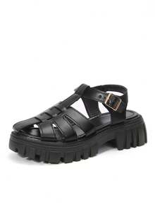 Black Open Toe Thick Platform Sandals Women Anti-Slip Rubber Sole Soft Insole Comfortable Casual Outdoor Beach Travel Vacation Summer Shoes - Black - View 7
