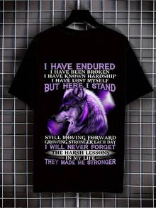 Size S T-Shirt With A 3D Wolf Print, Featuring A Black And Purple Wolf, PC Design, With A Wolf Howling At The Moon. This Short-Sleeved, Casual Urban-Style T-Shirt Is Comfortable With A Round Neck And Is Suitable For Halloween Costume Gifts And Everyday Wear. - 黑色 - 查看 6
