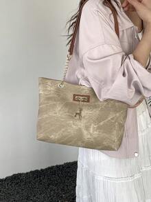 Túi tote Maillard phong cách retro, túi đeo vai cỡ lớn tiện dụng cho người đi làm, túi xách tay màu nâu đa năng mới. - Màu Khaki - Xem 9