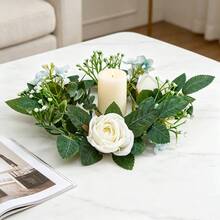 Flower Wreath Candle Rings Decorative Rose Wreath Pillar Candle Garland For Home Dining Table - White - View 7