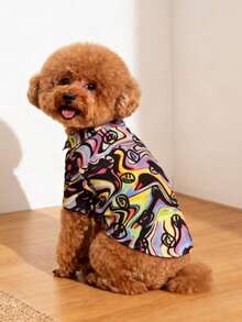 LUCKIE LABO 1 pieza Pijama de perro con estampado renderizado de moda, camisa casual de moda para mascotas, ropa para mascotas adecuada para gatos y perros, para interiores y exteriores - Multicolor - Ver 3