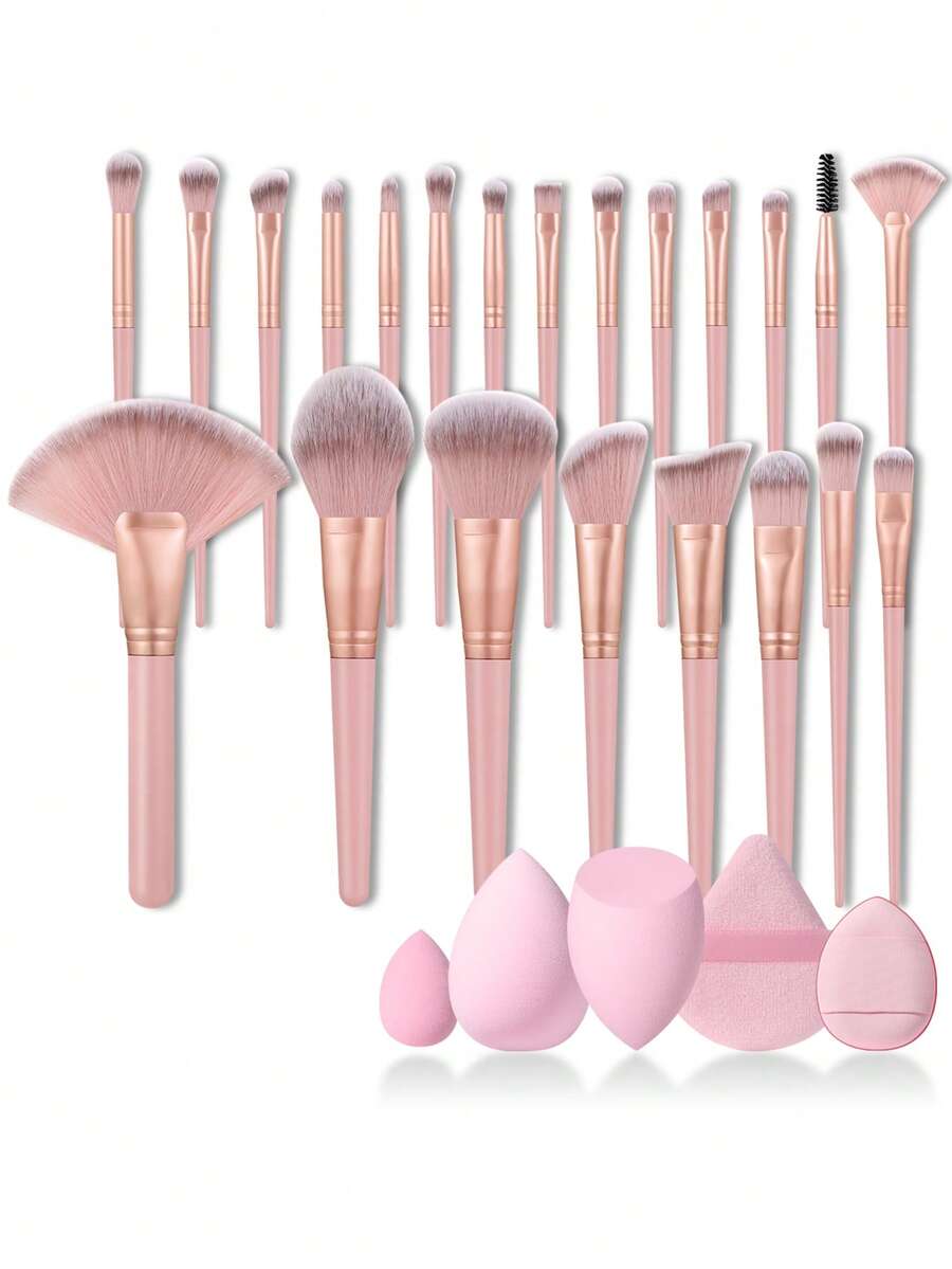 Bộ dụng cụ trang điểm 27 món bao gồm: Bộ 22 cọ trang điểm + 2 bông mút trang điểm + 1 bông phấn tam giác + 1 bông phấn dạng cushion mini + 1 bông mút trang điểm mini - Nhiều màu - Xem 1