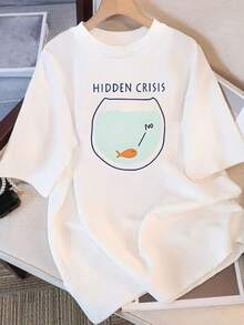 Camiseta de manga corta para mujer con diseño y estampado únicos, nuevo estilo holgado de verano para 2025, top favorecedor para |   Diseño exquisito |   Suelto y cómodo |   Fácil de combinar | - Blanco - Ver 1