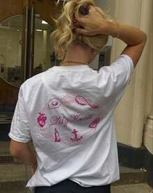 Respirable Camiseta de manga corta con estampado de escamas estilo retro para mujer, estética, con gráficos feministas, de corte holgado, cuello redondo estilo Y2K para uso diario, estilo urbano, atuendo de verano, vacaciones, blusas elegantes para dama, ropa deportiva de mujer,  mujer - Blanco - Ver 1