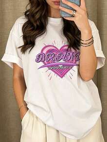 Camiseta casual de mujer de verano, cuello redondo, manga corta, tejido suave |   MARCA | Estilo callejero americano, tienda local, tops para salir, algodón, vintage, estilo callejero europeo y americano, casual deportivo, estilo unisex, estilo casual urbano, tops bonitos, Generación Z, curvas, ropa Y2K, camisetas divertidas, tops de mujer, conjuntos de vacaciones para mujer, top lindo, camiseta gráfica, conjuntos de primavera, camisetas holgadas, ropa de calle retro, estilo de los 90, estilo de los 2000, subcultura, top , tops blancos, atuendo de fiesta de los 90. Adecuado para primavera, verano y otoño - Blanco - Ver 2