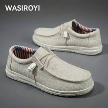 WASIROYI Men's Casual Canvas Slip-On Sneakers For Halloween, Outdoor Lightweight Breathable Flat Loafers - 米色 - 查看 1