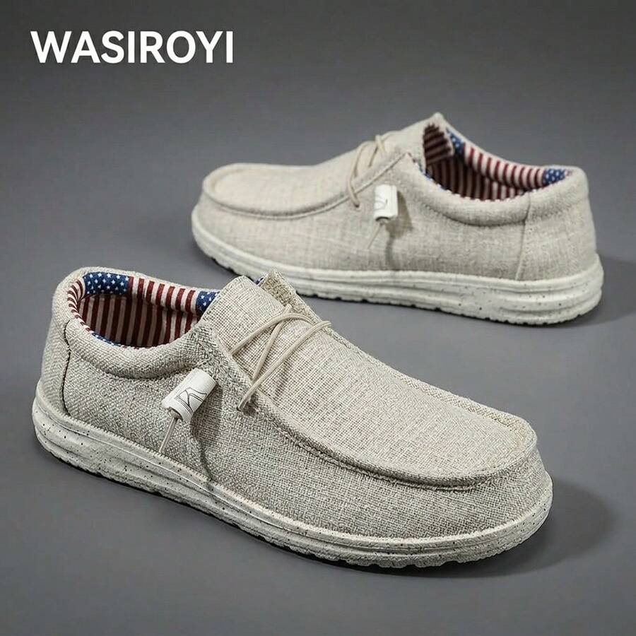 WASIROYI Men's Casual Canvas Slip-On Sneakers For Halloween, Outdoor Lightweight Breathable Flat Loafers - 米色 - 查看 1
