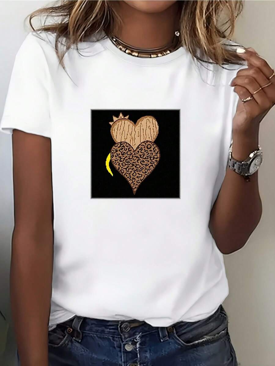 180g Heart And Crown T-Shirt For Her - Perfect Gift For Family And Friends | Valentine's Day Special | Lightweight And Comfortable T-Shirt For Everyday Wear - 白色 - 查看 1