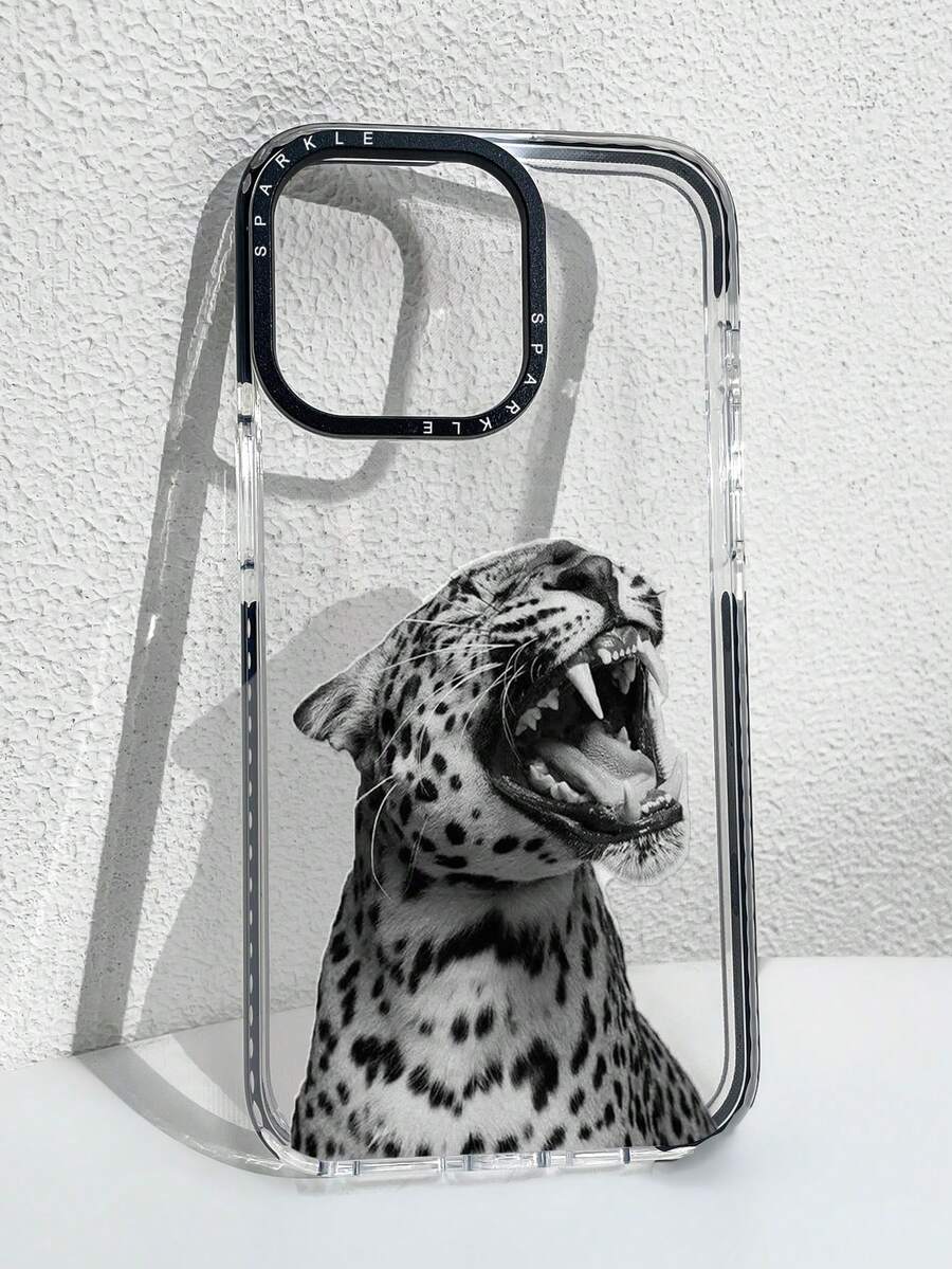 Fierce Animals 1個黑白咆哮豹紋透明手機殼，防震保護套，適用於 IPhone11 12 13 14 11Promax 12Promax 13Promax 14Promax XR 15 15PRO 15PROMAX 16 16PRO 16PROMAX