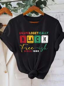 Women's Tops, Women's T-Shirts, Mother's Day, Casual Blouses For Ladies, Women's Tops, 2000s Style, Graphic Print T-Shirt Of The Periodic Table Of Elements, Casual Short Sleeve Round Neck T-Shirt For Women, Spring-Summer, Daily Leisure, Holiday Gift. - 黑色 - 查看 1