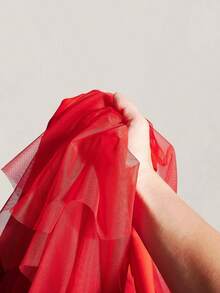 ICON Vestido mini de mujer con parches de malla blanca y ballenas - Rojo - Ver 8