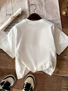 Women's Essential Casual T-Shirt, Comfortable And Versatile,  Short-Sleeved Crew Neck Tee For Ladies. Ideal For Valentine's Day, With A Fluorescent Green Letter Print, Made Of Soft Cotton For Everyday Wear. - 白色 - 查看 3