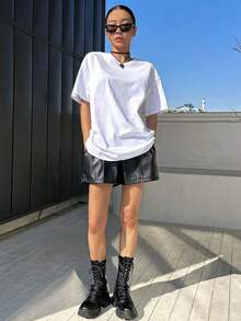 Oversized T-Shirt With Graphic Slogan Patch, Dropped Shoulders That Reads: "CAPTURE THE SIGN OF THE DAY, 100% Happiness ENERGY, FULL OF ENERGY EVERY DAY, Always Maintain A Positive Attitude, Life Is Full Of Uncertainty And Surprises" - 彩色 - 查看 4
