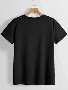 High-Quality Cotton Summer T-Shirt For Women, Short-Sleeved, With Pink Nail Polish Print, Suitable For Nail Technicians And Enthusiasts, Fashionable Casual T-Shirt, . - 黑色 - 查看 3