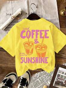 Iced Coffee And Sun T-Shirt, Iced Coffee T-Shirt, Gifts For Coffee Lovers, Summer T-Shirt, Summer Vibes T-Shirt, Coffee T-Shirt - 黃色 2 - 查看 2