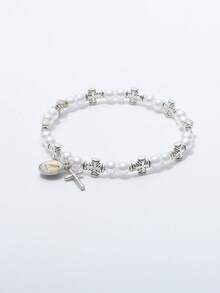 1pc Acrylic Cross Bracelet For Men, Versatile Vintage Hip-Hop Jewelry, Great Gift For Family And Friends - White - View 4